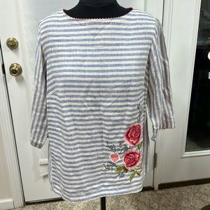 J.Jill Love Linen Shirt with Embroidered Flowers